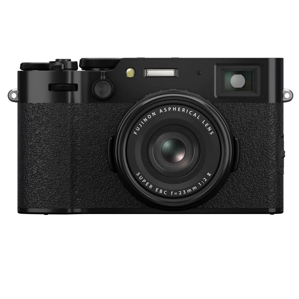 Appareil photo numérique compact noir vu de face