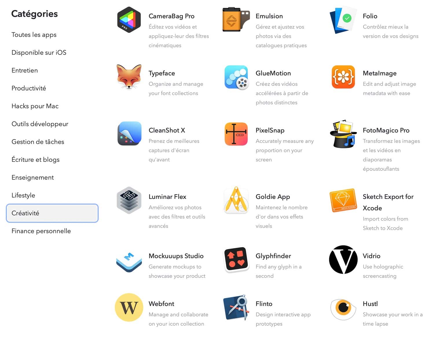 Catégories d'applications Setapp