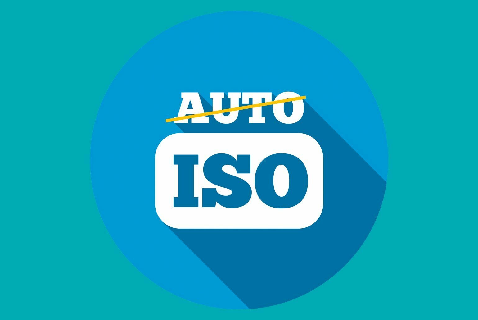 Symbole "ISO" avec le mot "AUTO" barré dans un cercle bleu