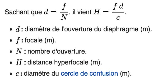 Formule de la distance hyperfocale