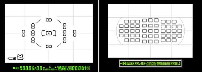 Comparaison du nombre de collimateurs AF entre Nikon D5000 et D300s