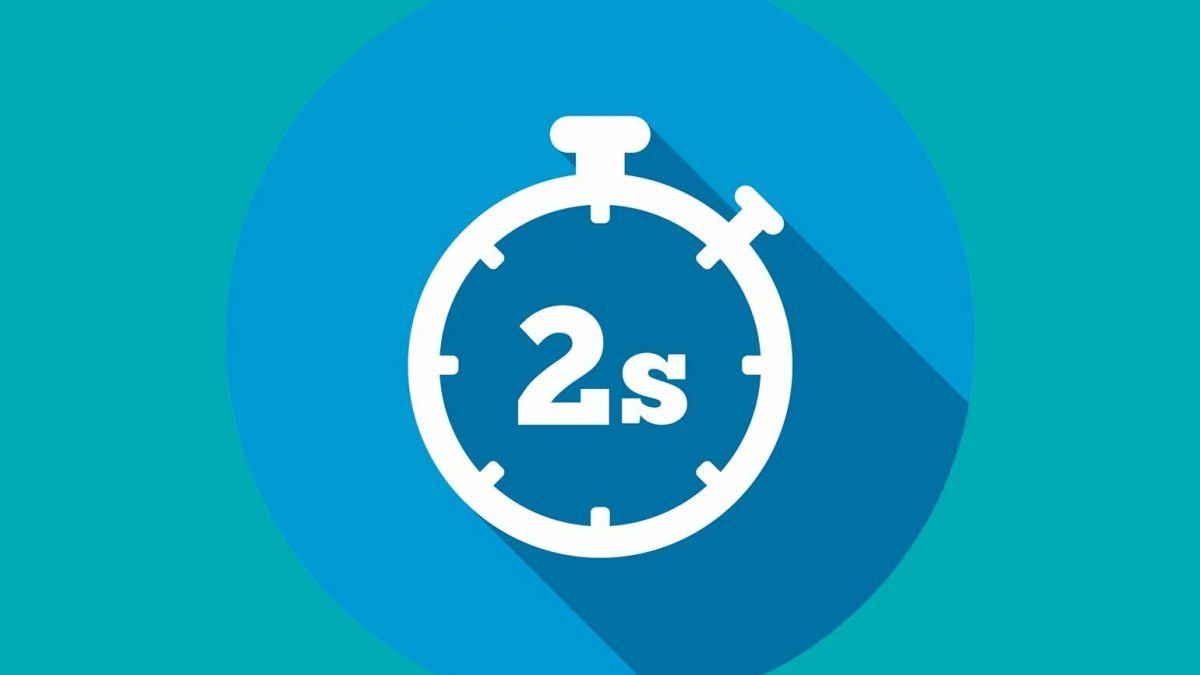 Icône de chronomètre indiquant 2 secondes sur fond bleu.