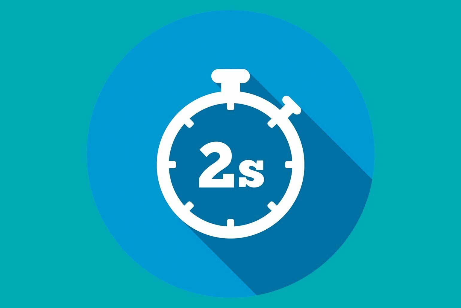 Icône de chronomètre indiquant 2 secondes sur fond bleu.