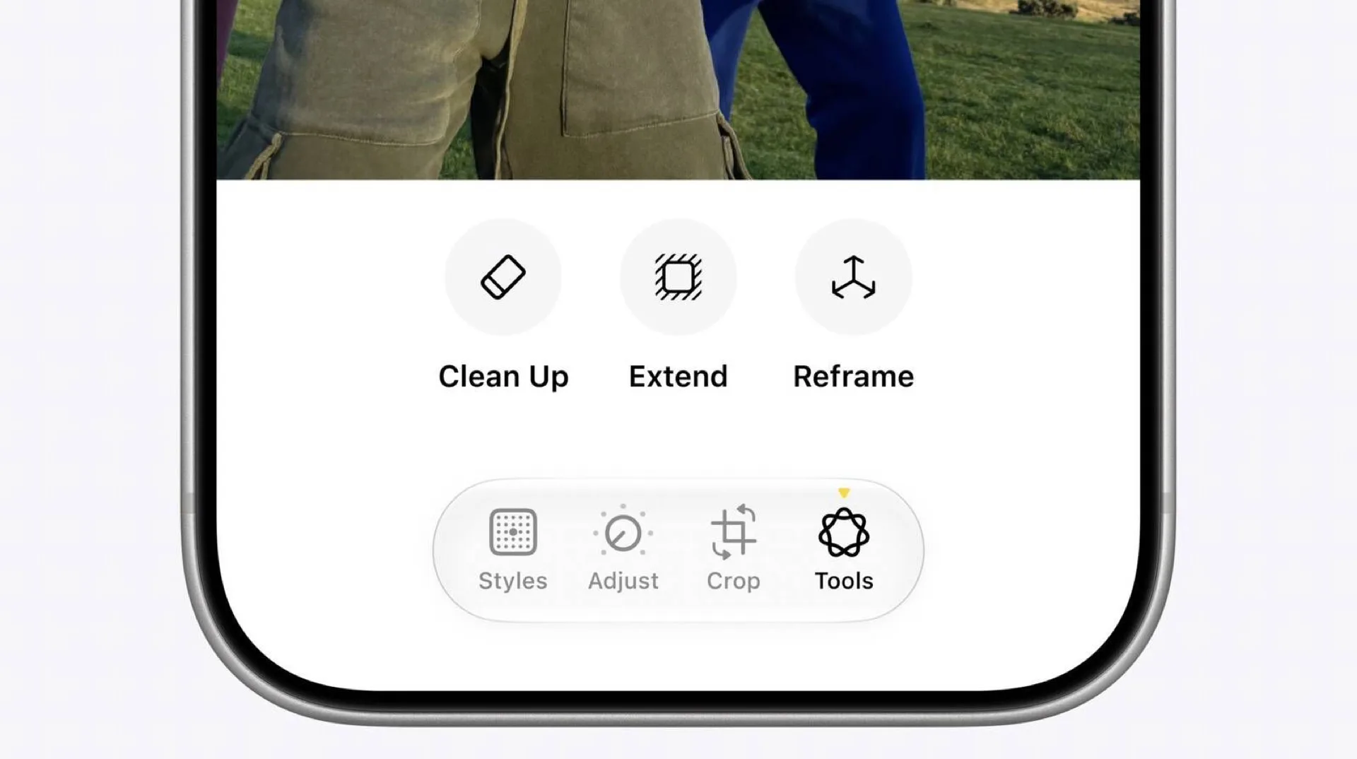 Outils de retouche IA de l'app Photos dans iOS 27 : Reframe, Extend et Cleanup