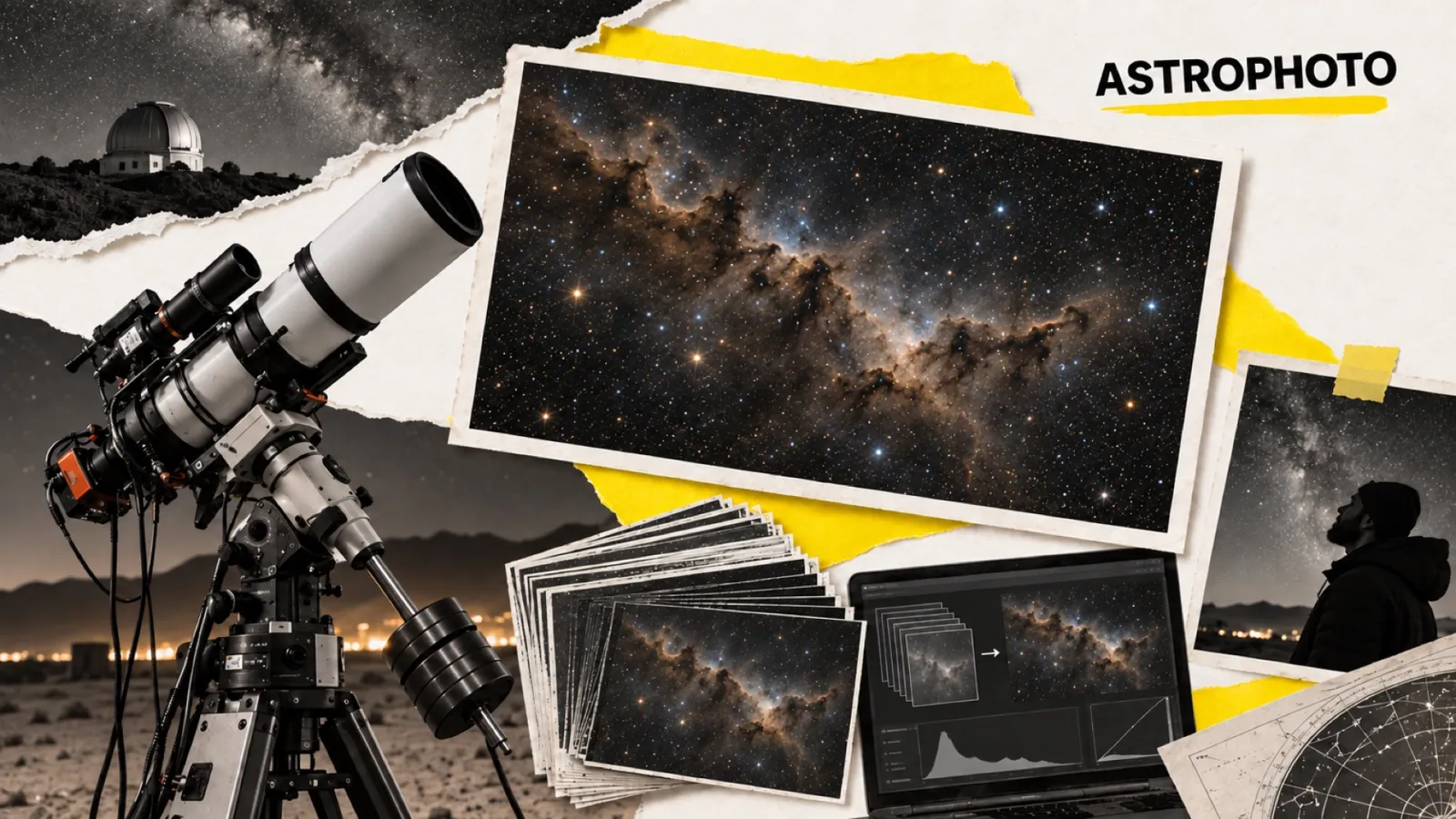 Illustration en collage photographique de l’article « Astronomy Photographer of the Year 2026 : 28 h pour un requin »
