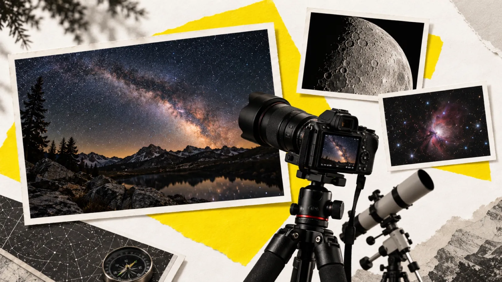 Illustration en collage photographique de l’article « Astrophotographie : le guide complet pour réussir ses photos »