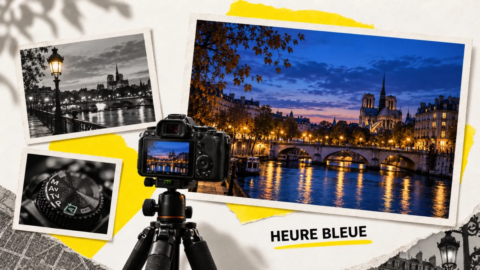 Illustration en collage photographique de l’article « Blue hour : photographier l’heure bleue »