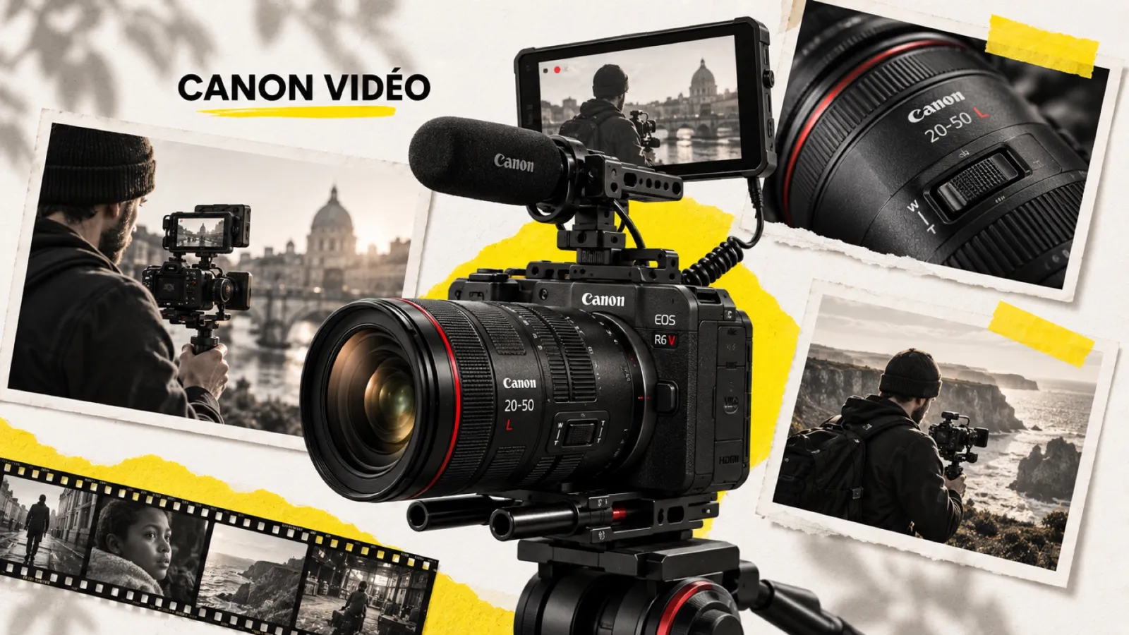 Illustration en collage photographique de l’article « Canon 13 mai 2026 : EOS R6 V et RF 20-50mm f/4L PZ »