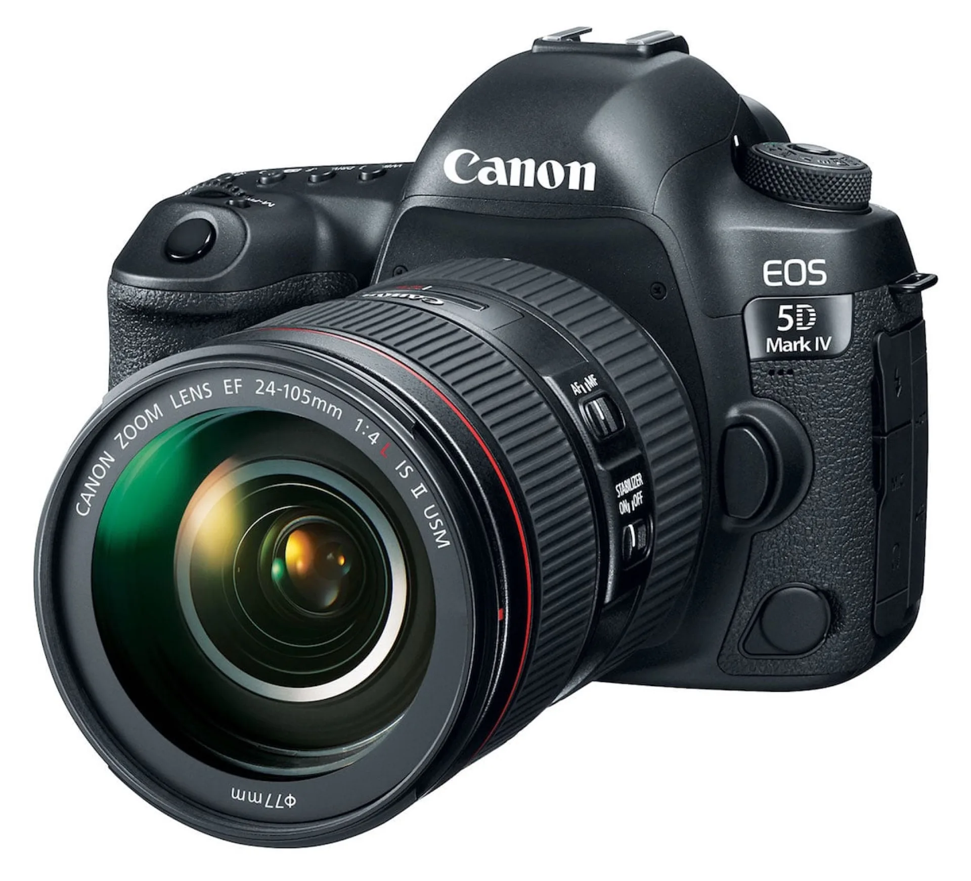 Reflex Canon EOS 5D Mark IV vu de trois quarts
