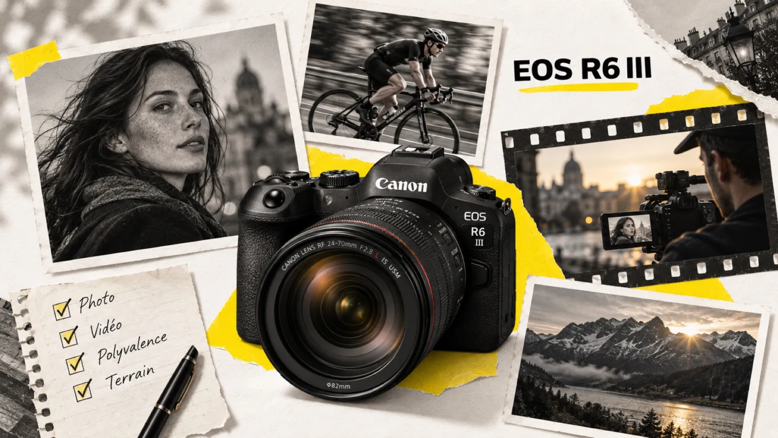 Illustration en collage photographique de l’article « Canon EOS R6 Mark III : verdict après les annonces CP+ 2026 »
