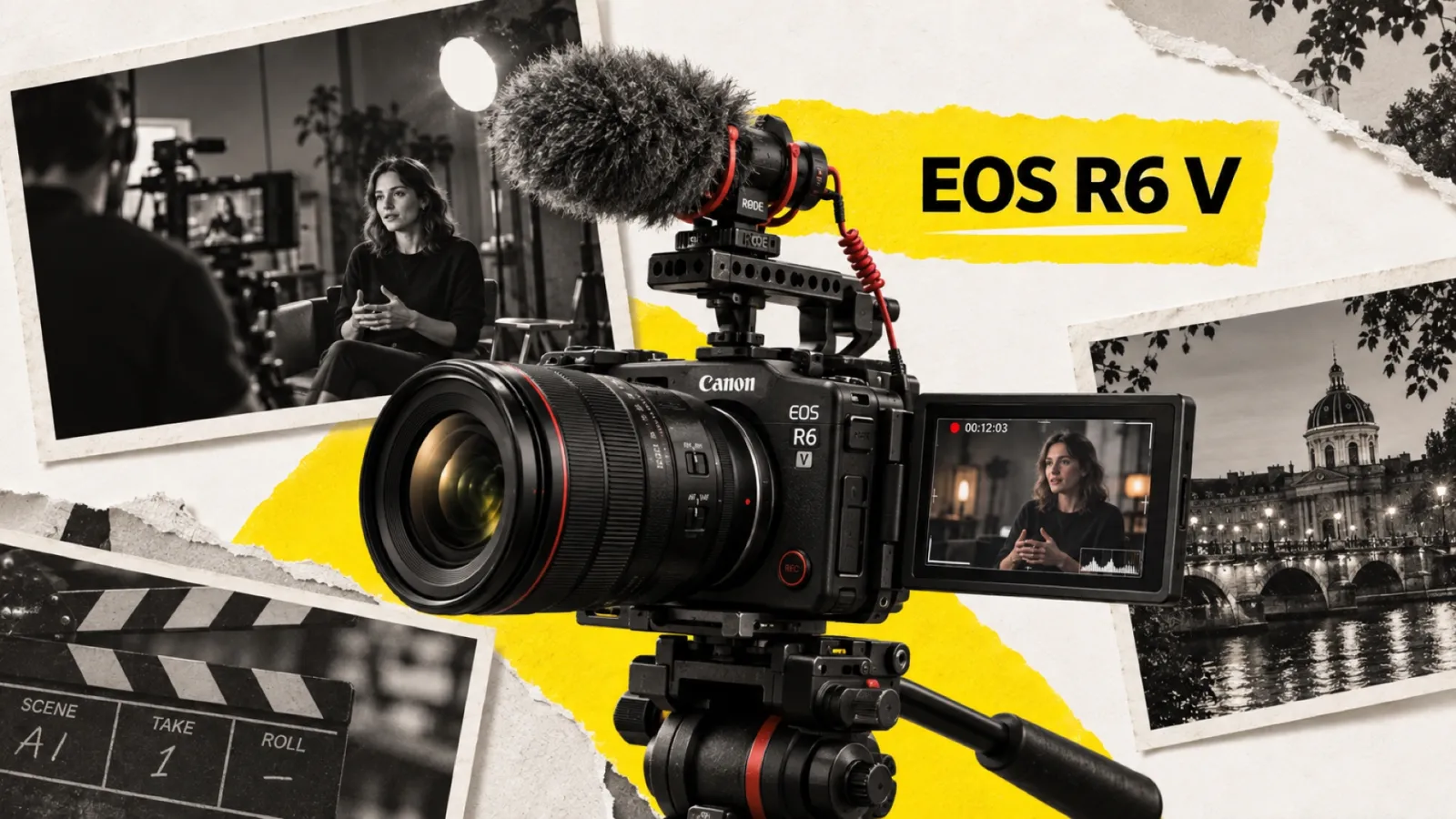 Illustration en collage photographique de l’article « Canon EOS R6 V : preview pré-production et premier retour terrain »