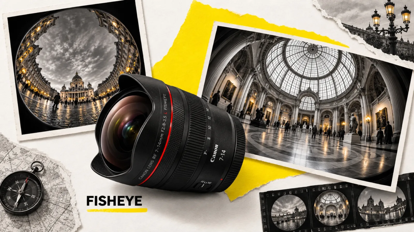 Illustration en collage photographique de l’article « Canon RF 7-14 mm f/2.8-3.5 L Fisheye STM : test du premier fisheye RF natif »
