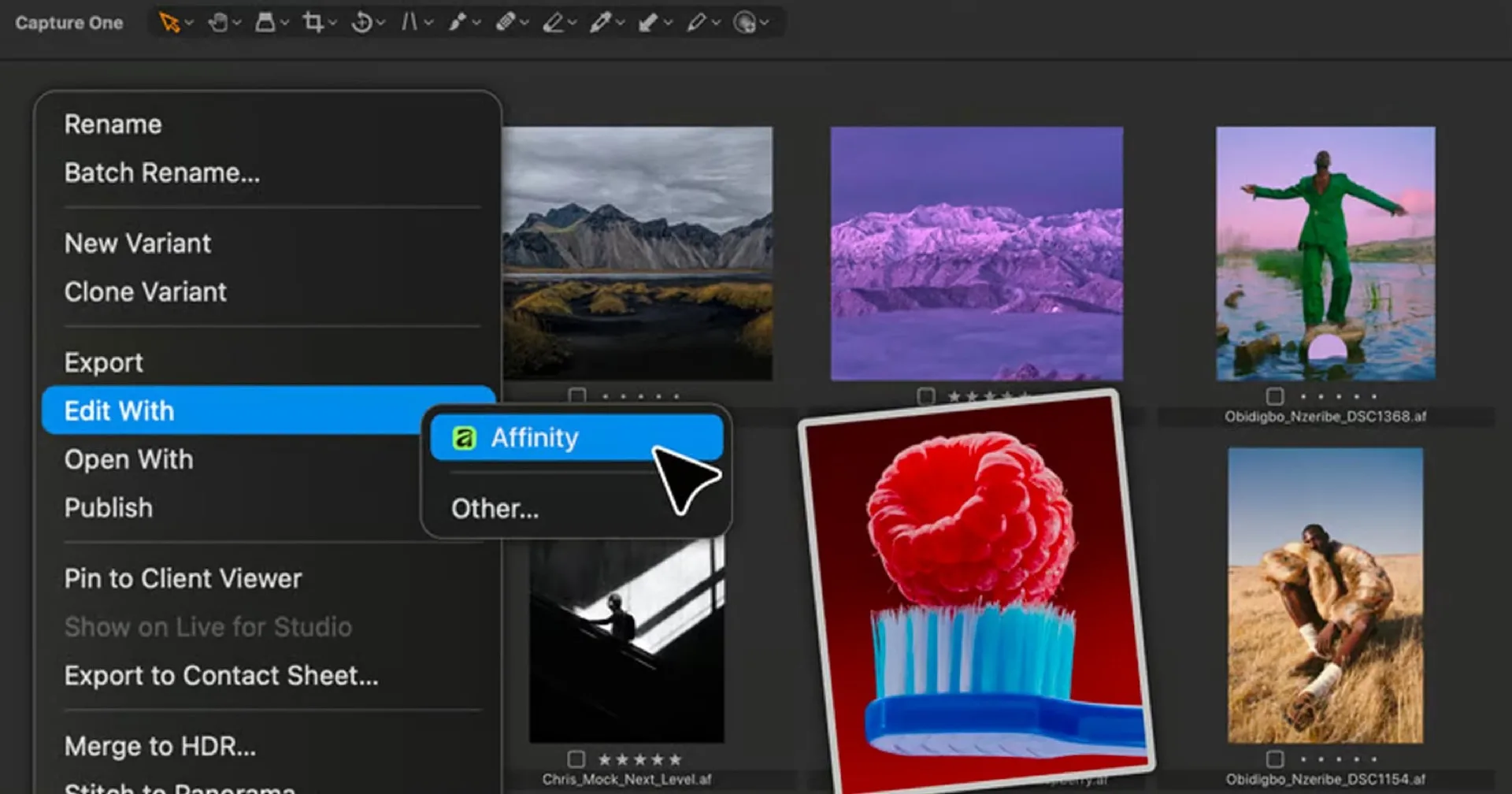 Round-trip entre Capture One 16.7.7 et Affinity Photo via le format .af