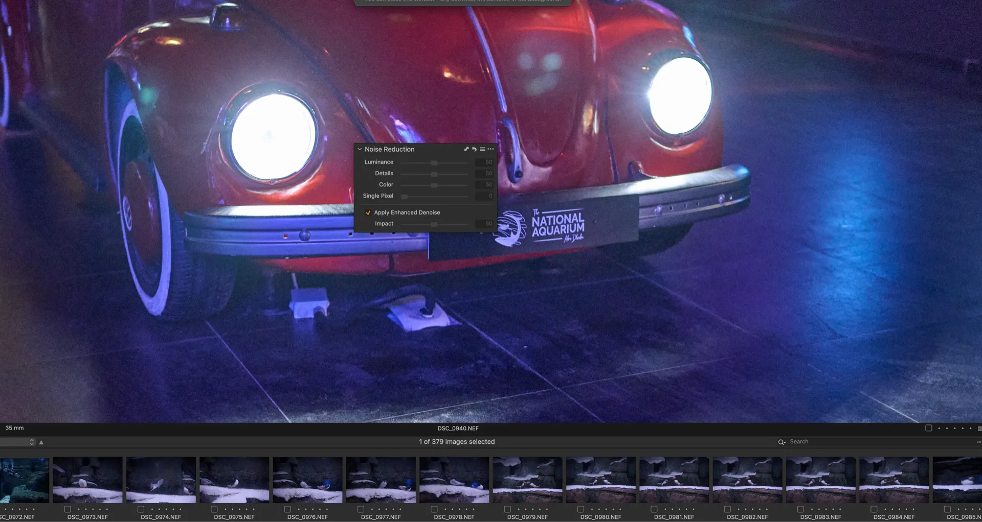 Interface Capture One 16.8 Beta Enhanced Denoise dans la palette Noise Reduction