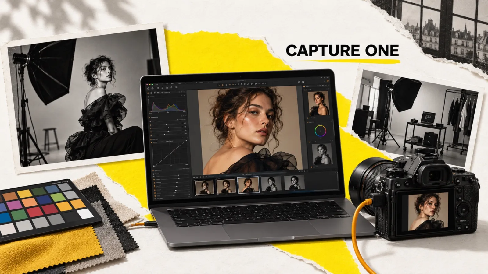 Illustration en collage photographique de l’article « Capture One 2026 : test complet, avis et comparatif face à Lightroom, DxO et Luminar »