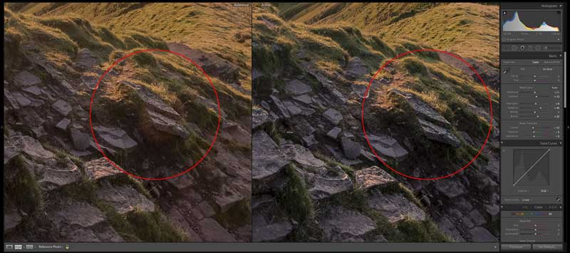 Comparaison flare avant-après dans Lightroom
