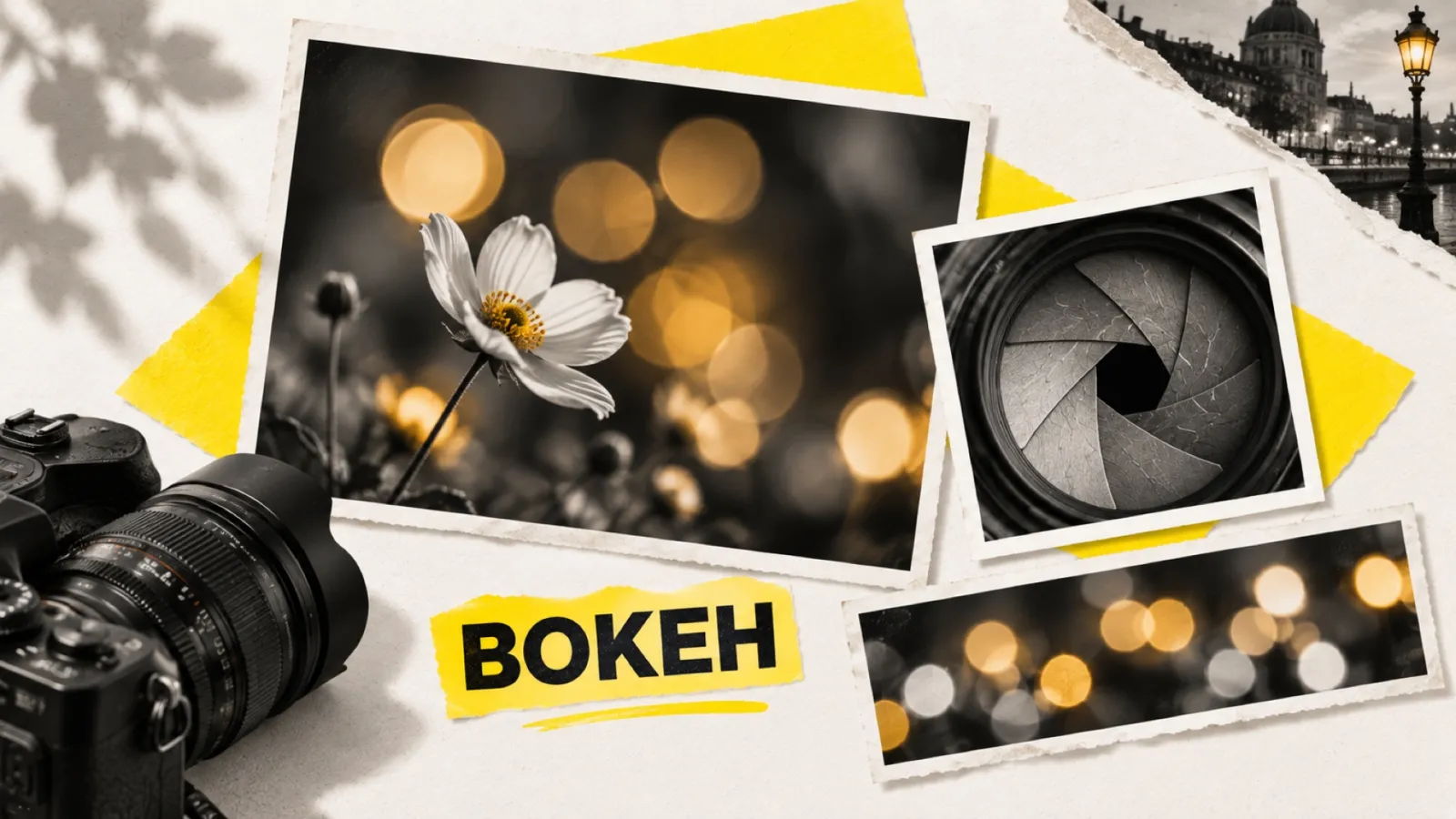 Illustration en collage photographique de l’article « Bokeh : comment le comprendre, le maîtriser et le créer »