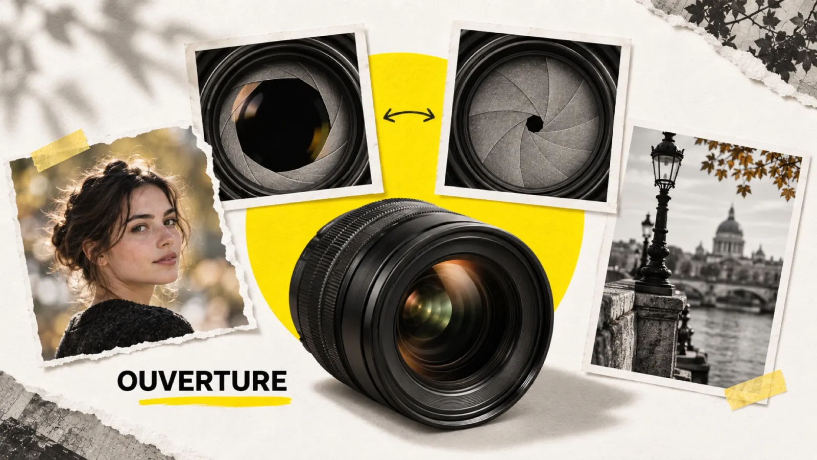 Illustration en collage photographique de l’article « Comprendre l’ouverture en photographie »