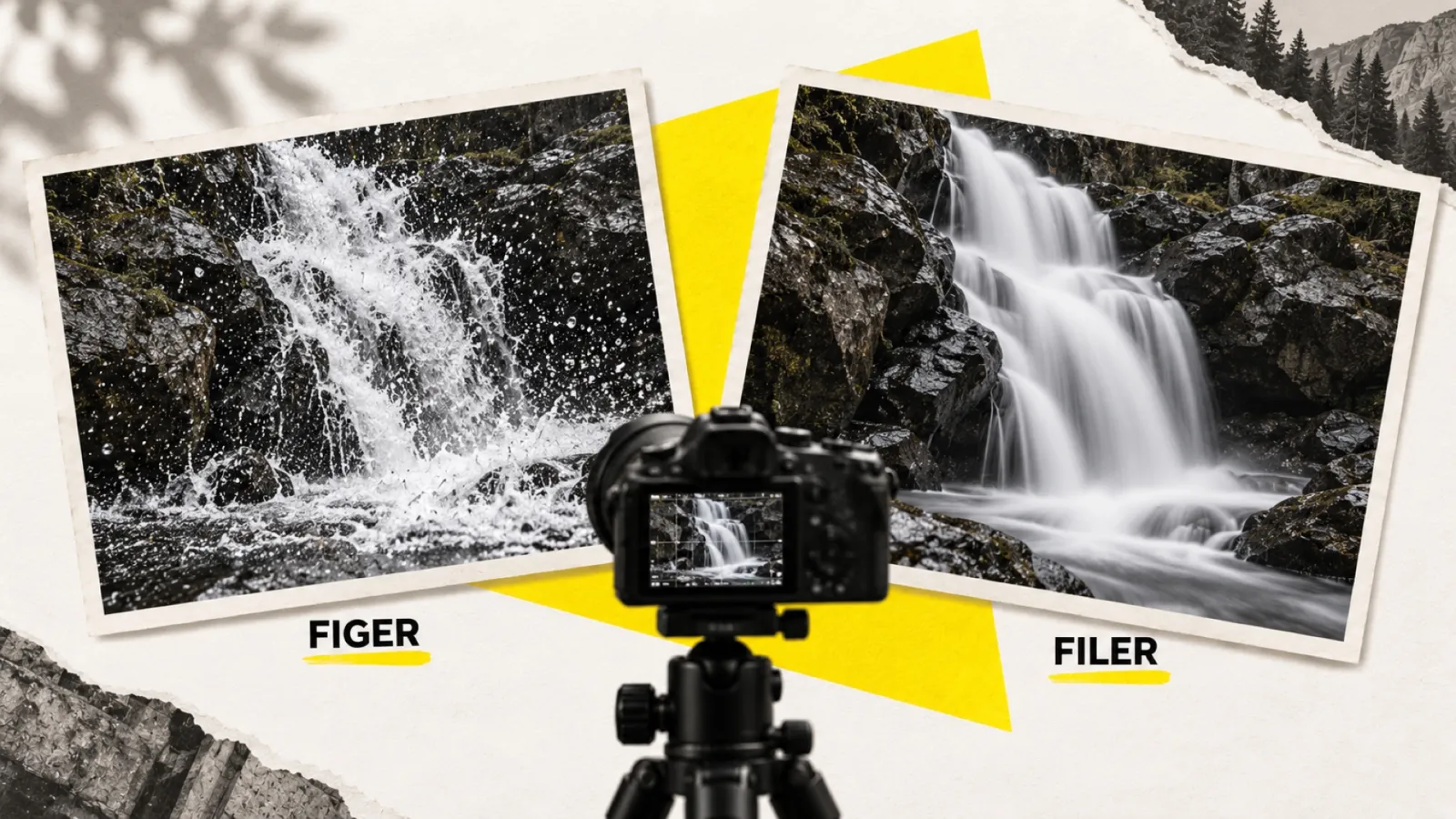 Illustration en collage photographique de l’article « Comprendre la vitesse d’obturation en photo : guide complet »