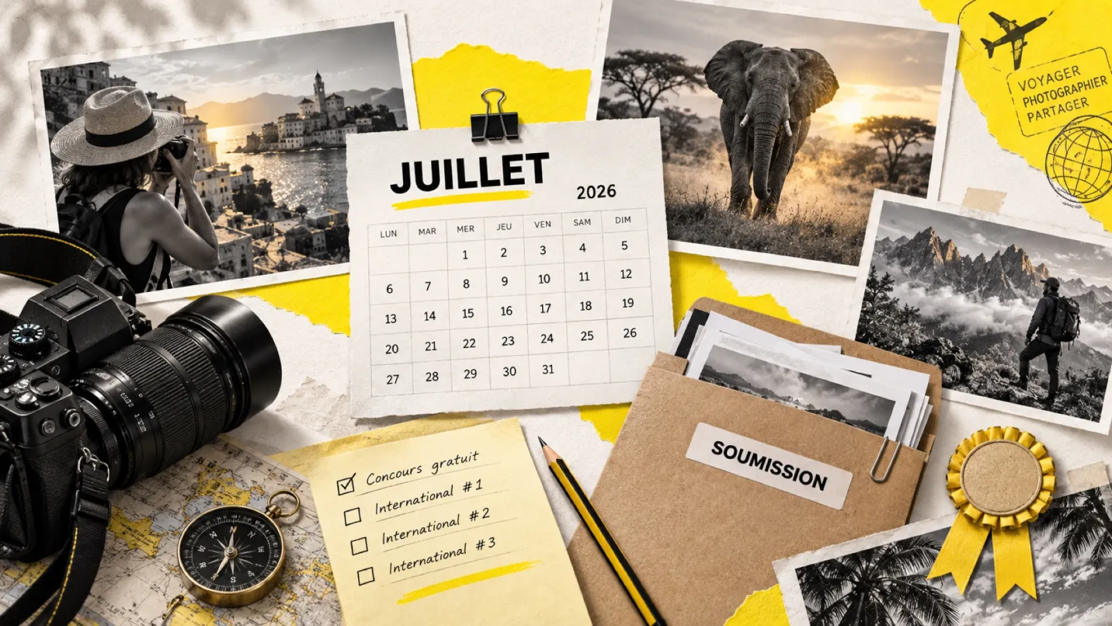 Illustration en collage photographique de l’article « Concours photo de juillet 2026 : les compétitions à ne pas manquer »