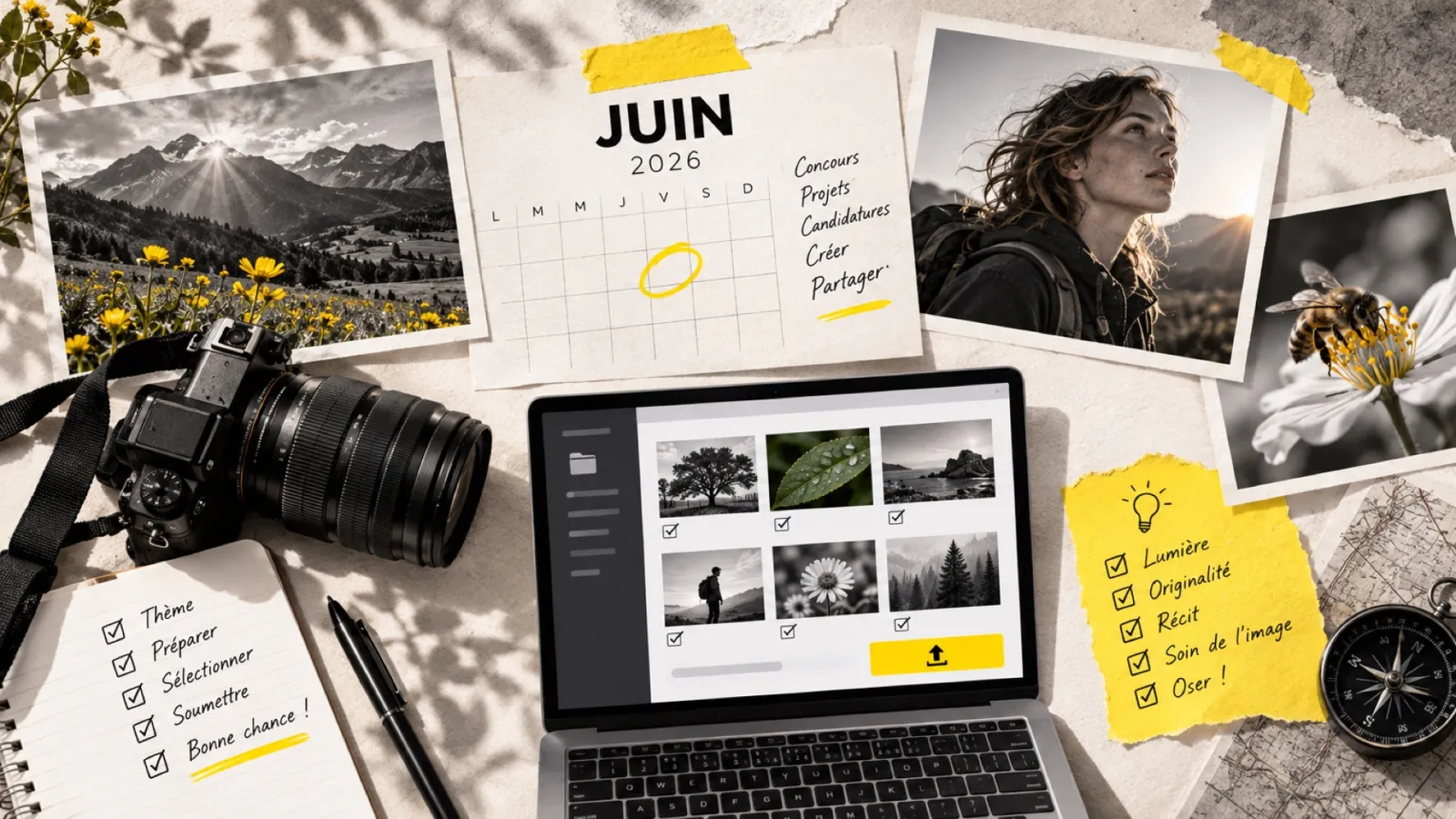 Illustration en collage photographique de l’article « Concours photo de juin 2026 : les compétitions à ne pas manquer »