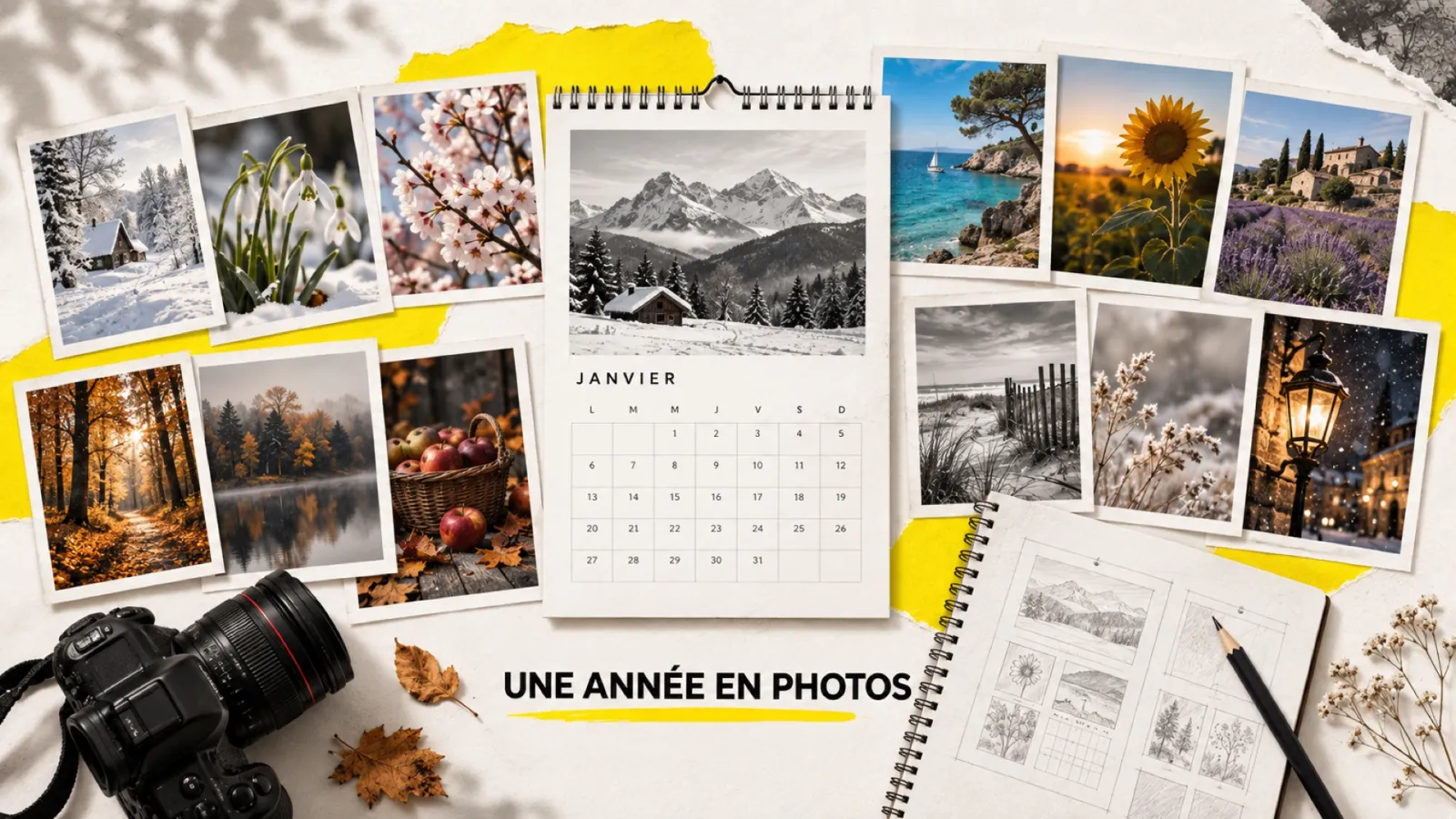 Illustration en collage photographique de l’article « L’art du calendrier photo personnalisé »