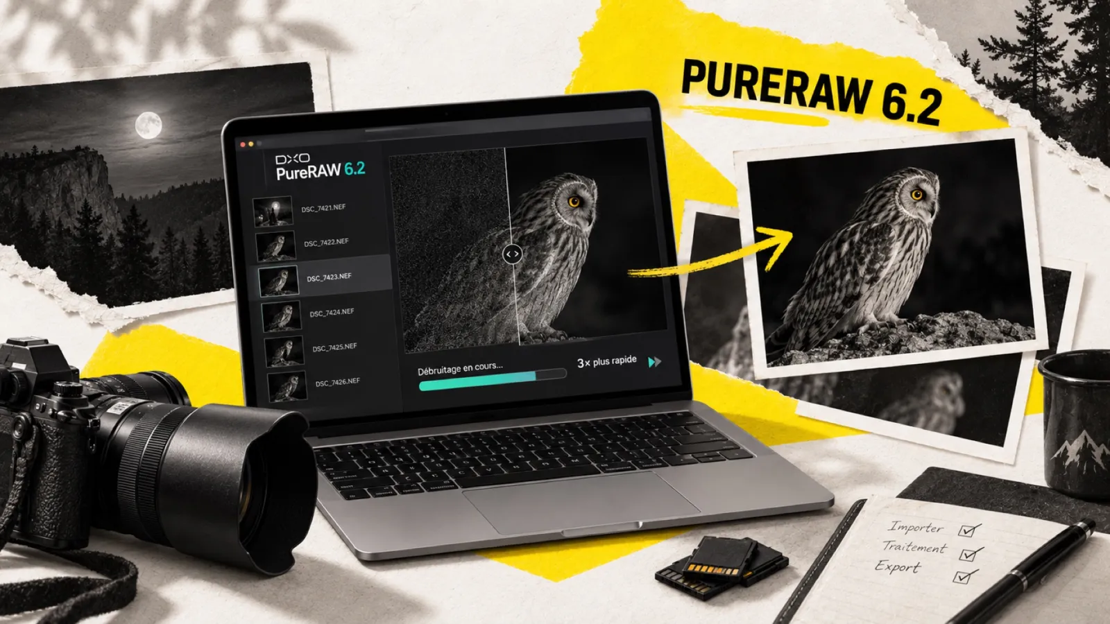 Illustration en collage photographique de l’article « DxO PureRAW 6.2 : jusqu’à 3× plus rapide sur les Mac Apple Silicon »