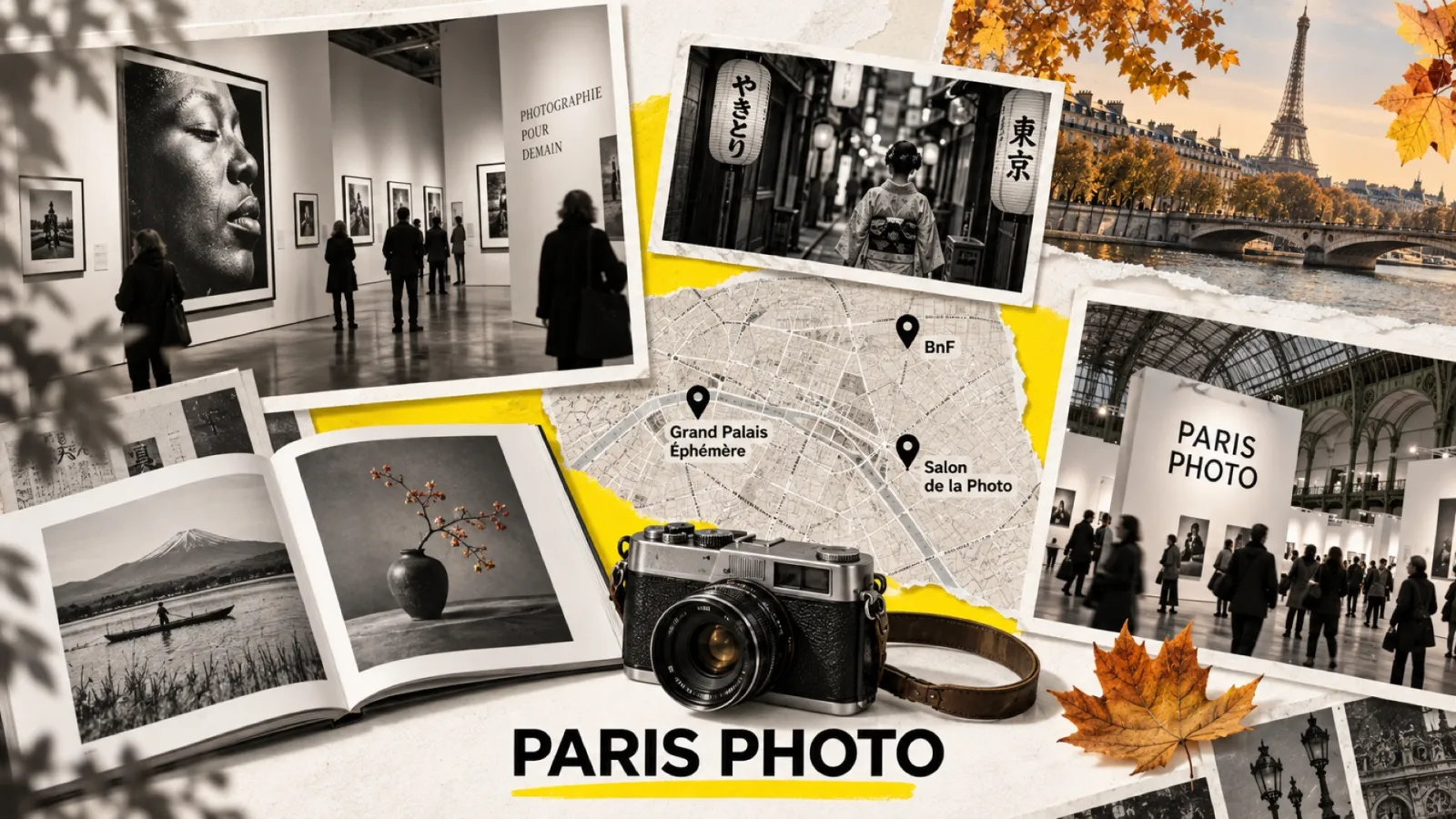 Illustration en collage photographique de l’article « Expositions photo à Paris, automne 2026 : le programme, expo par expo »