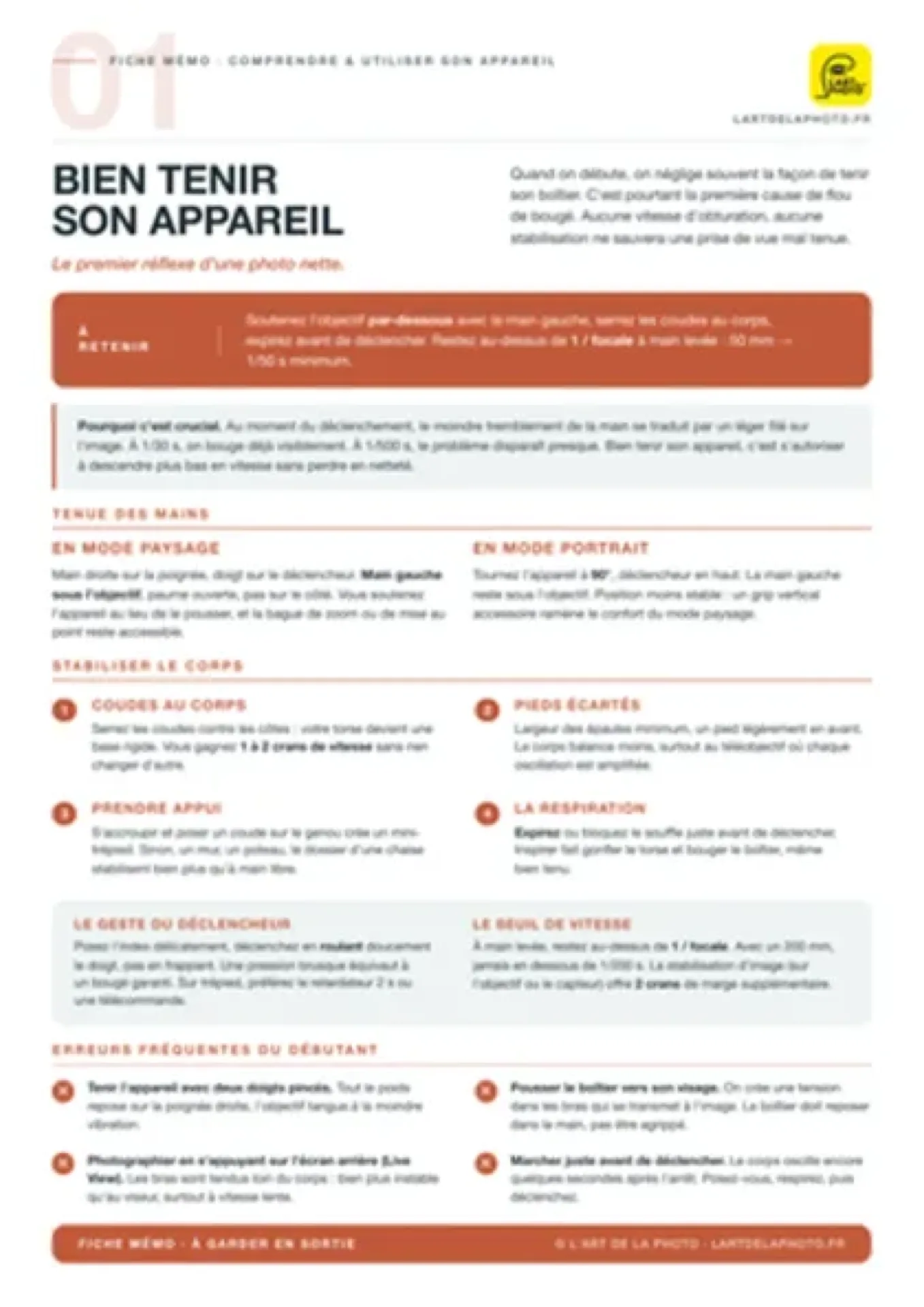 Aperçu de la première fiche de la partie 1 : bien tenir son appareil photo