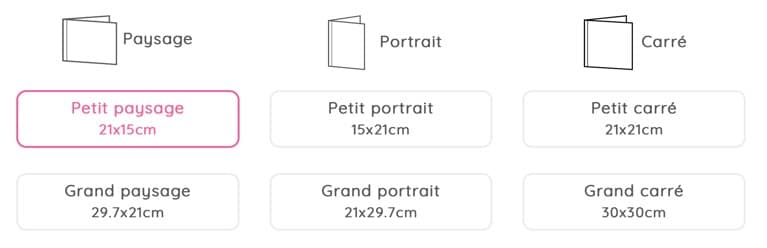 Choix de la taille et du modèle d'album photo sur Flexilivre