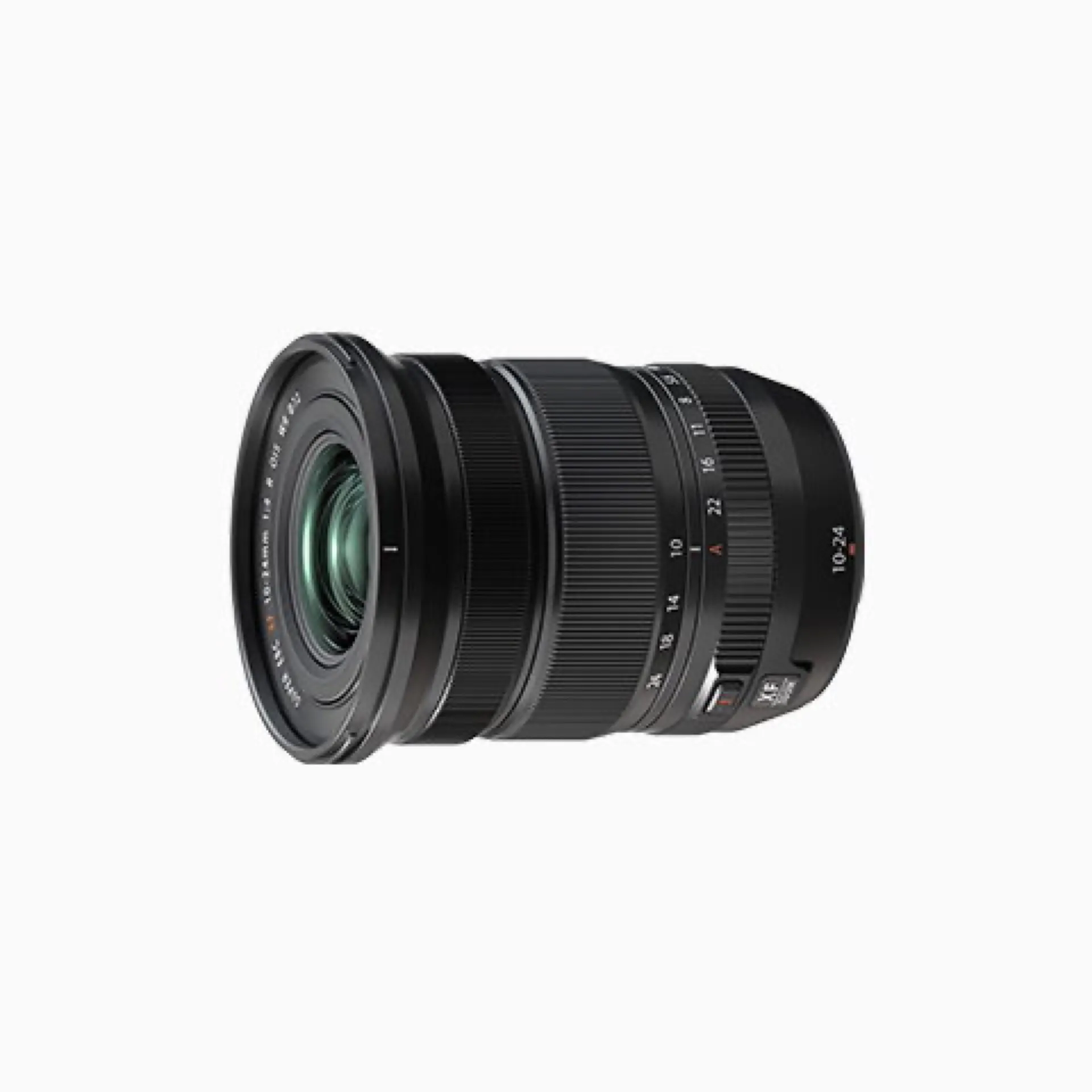 Objectif Fujifilm XF 10-24mm f/4 R OIS WR sur fond blanc