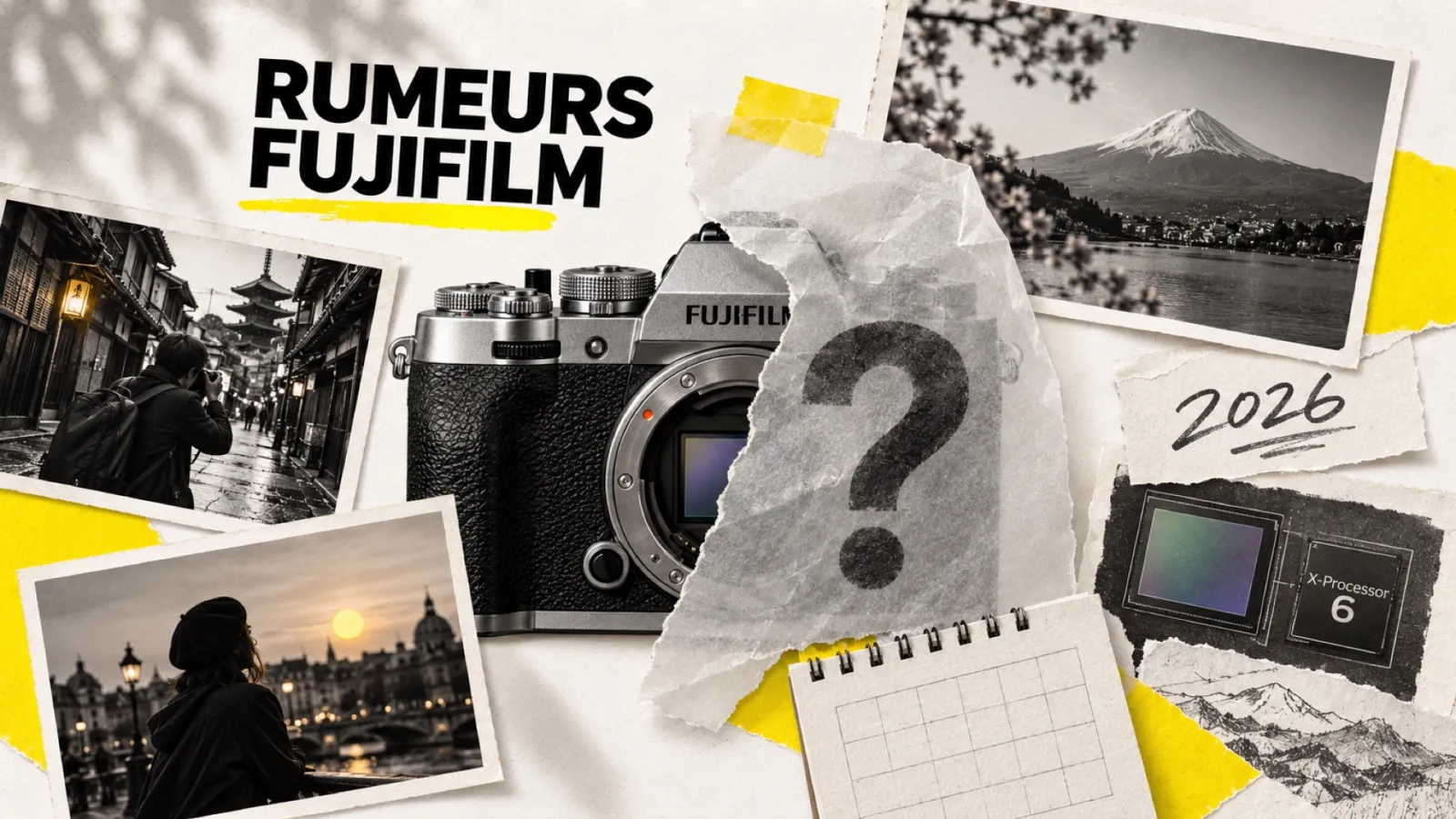 Illustration en collage photographique de l’article « Fujifilm X-T6 : ce qu’on attend du prochain boîtier phare (rumeurs) »