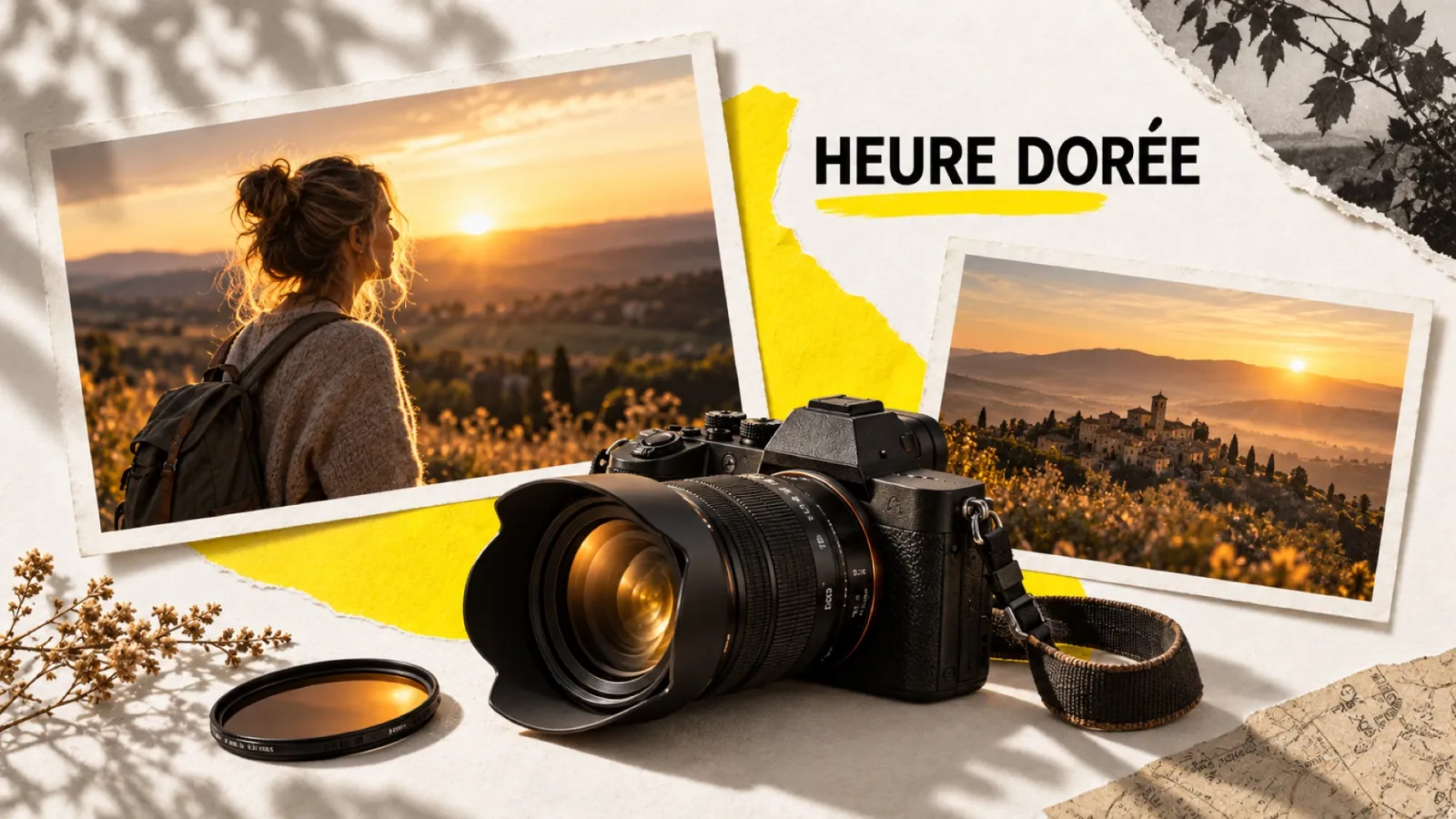 Illustration en collage photographique de l’article « Golden hour : photographier l’heure dorée »