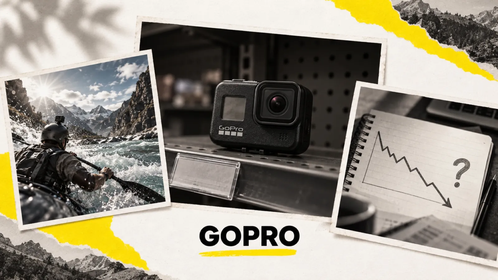 Illustration en collage photographique de l’article « GoPro en difficulté : l’entreprise alerte sur sa capacité à poursuivre son activité »