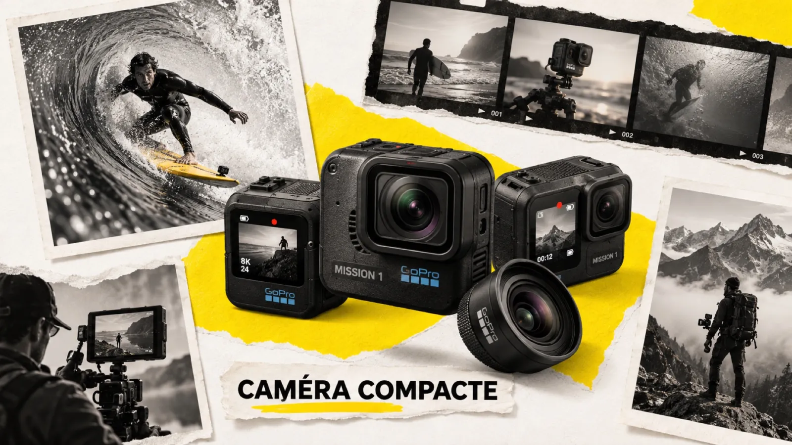 Illustration en collage photographique de l’article « GoPro Mission 1 : la série cinéma compacte 8K qui doit relancer la marque »