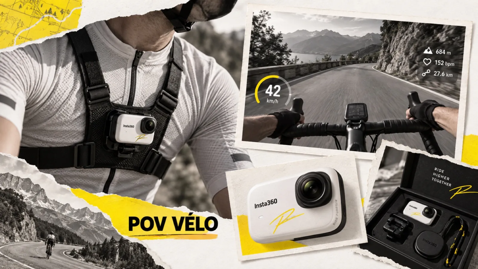 Illustration en collage photographique de l’article « Insta360 GO Ultra Pogačar Edition : la caméra POV pensée pour le vélo »