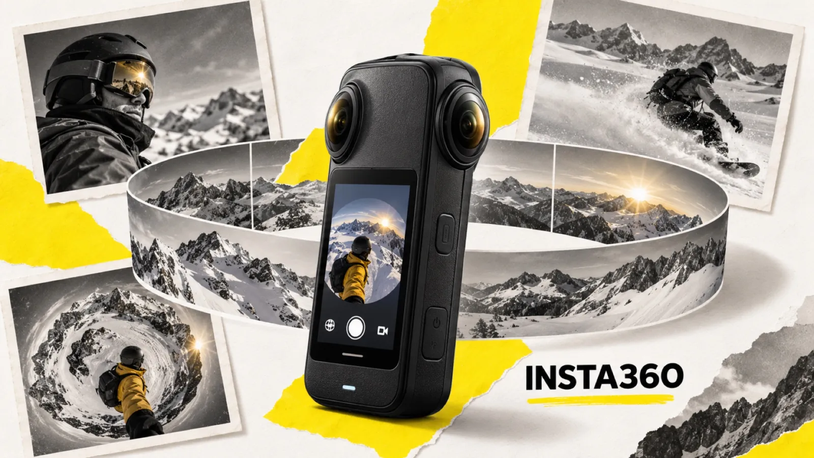 Illustration en collage photographique de l’article « Insta360 X6 officielle : capteur 1/1,1 pouce, 8K à 50 i/s et 699 € »