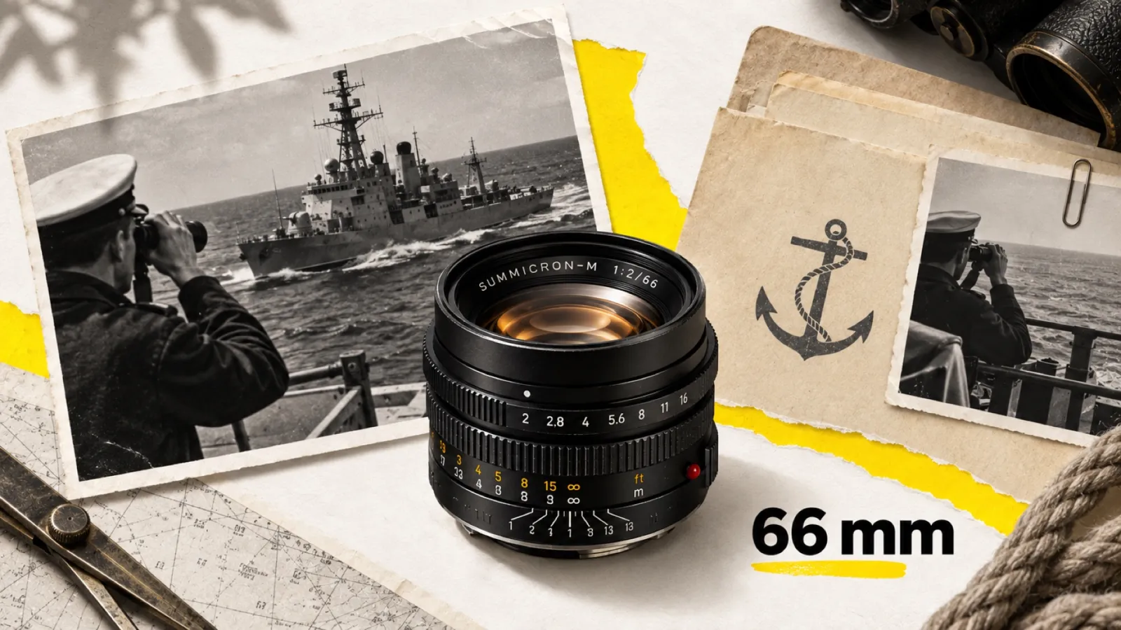 Illustration en collage photographique de l’article « Leica Summicron-M 66 f/2 : l’objectif espion de la Marine américaine revient en 660 exemplaires »
