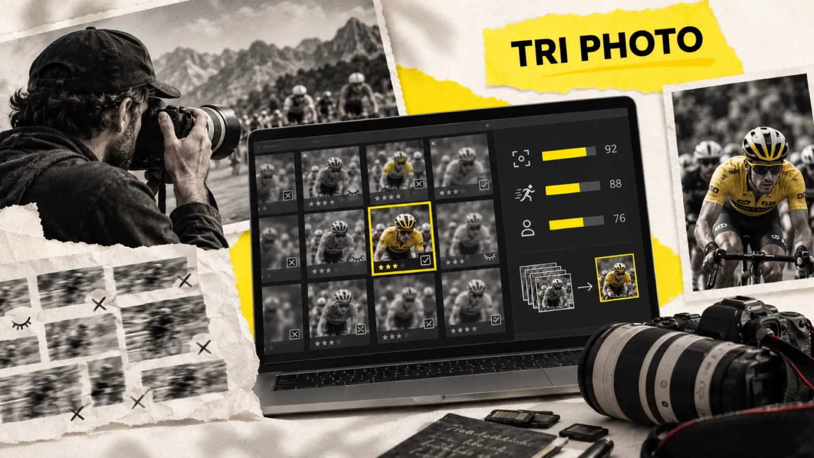 Illustration en collage photographique de l’article « Lightroom Assisted Culling : trier 1000 photos avec l’IA »