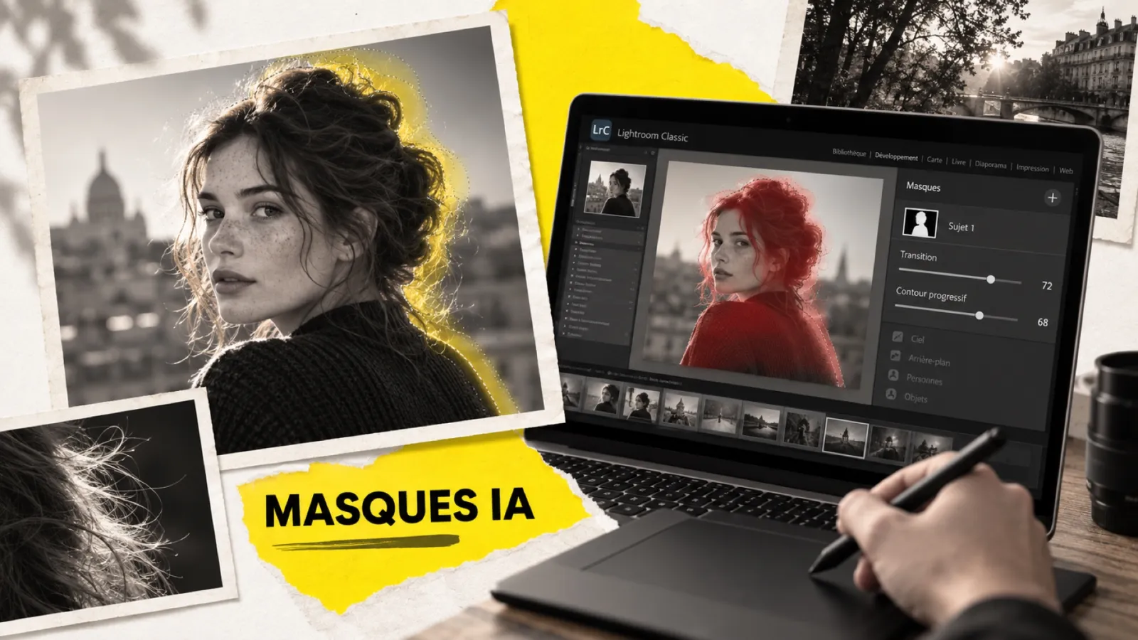 Illustration en collage photographique de l’article « Lightroom Classic 15.5 : les masques IA gagnent enfin un réglage de transition »