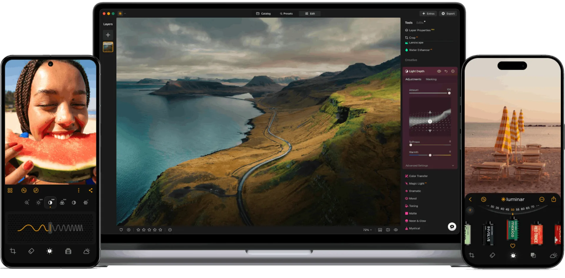 Luminar Neo synchronisé entre ordinateur, tablette et smartphone (licences Cross-device et Max)