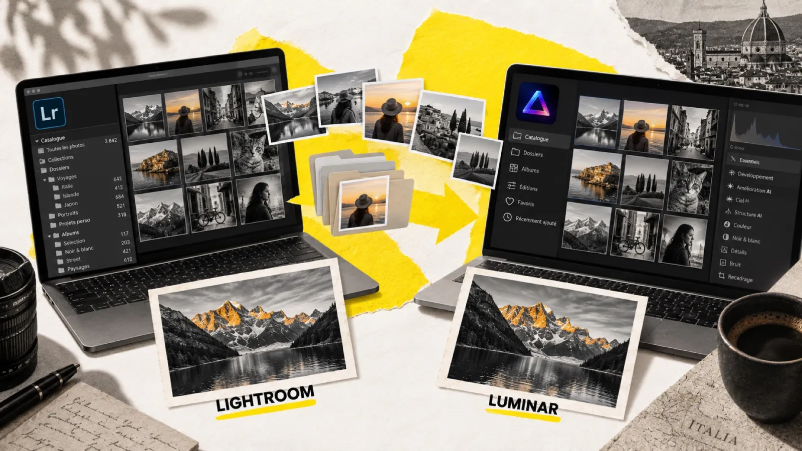 Illustration en collage photographique de l’article « Luminar Neo 1.27.1 : la migration Lightroom arrive, Skylum part à la chasse aux abonnés Adobe »