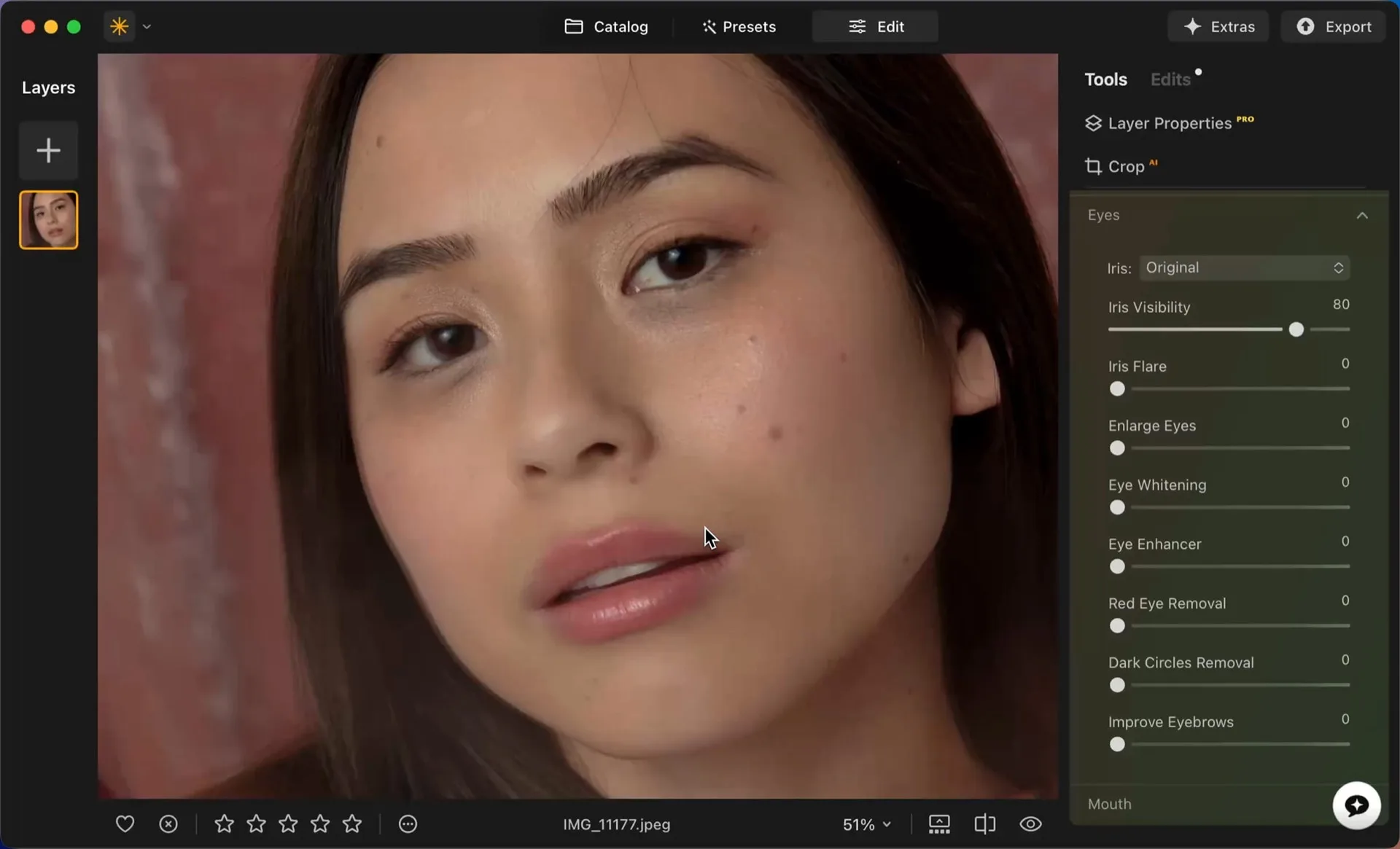 Retouche de portrait avec les outils Visage AI et Peau AI de Luminar