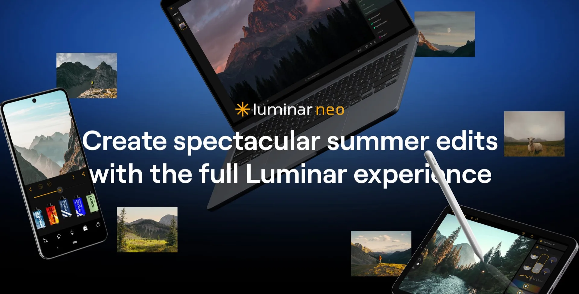 Luminar Neo sur ordinateur et mobile, visuel officiel Skylum