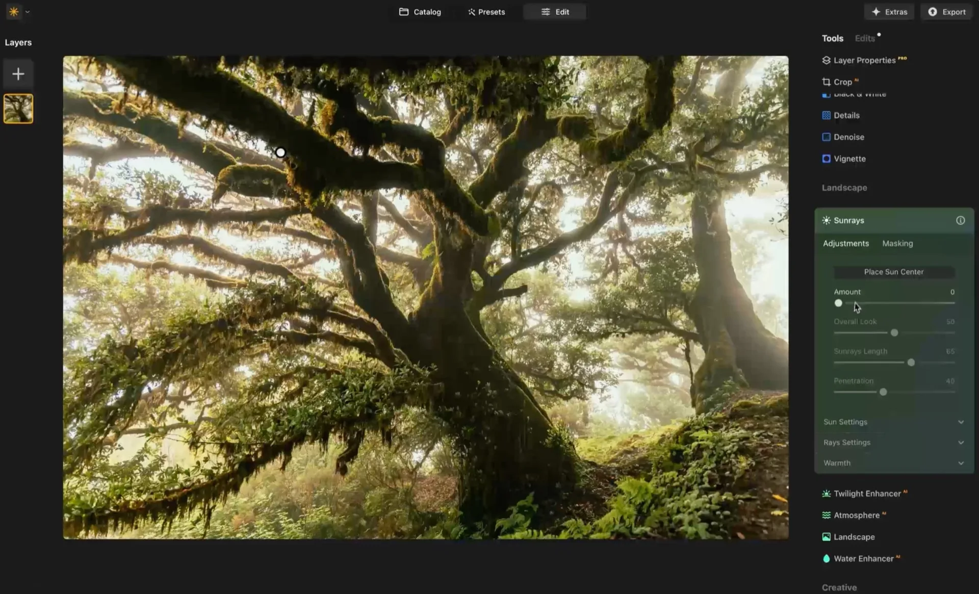 Ajout de rayons de soleil réalistes avec l'outil Sunrays de Luminar