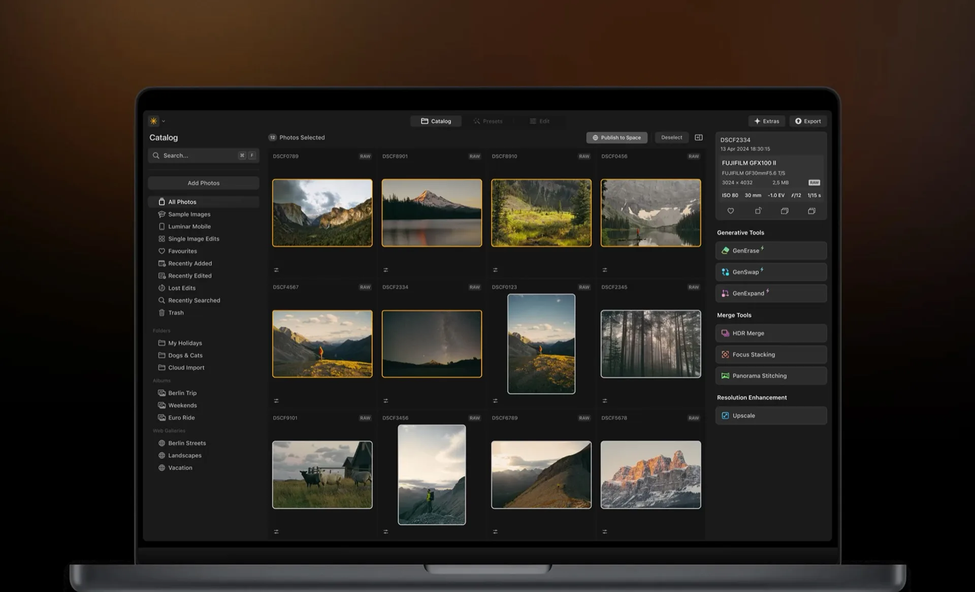 Galerie web partageable créée avec Luminar Spaces
