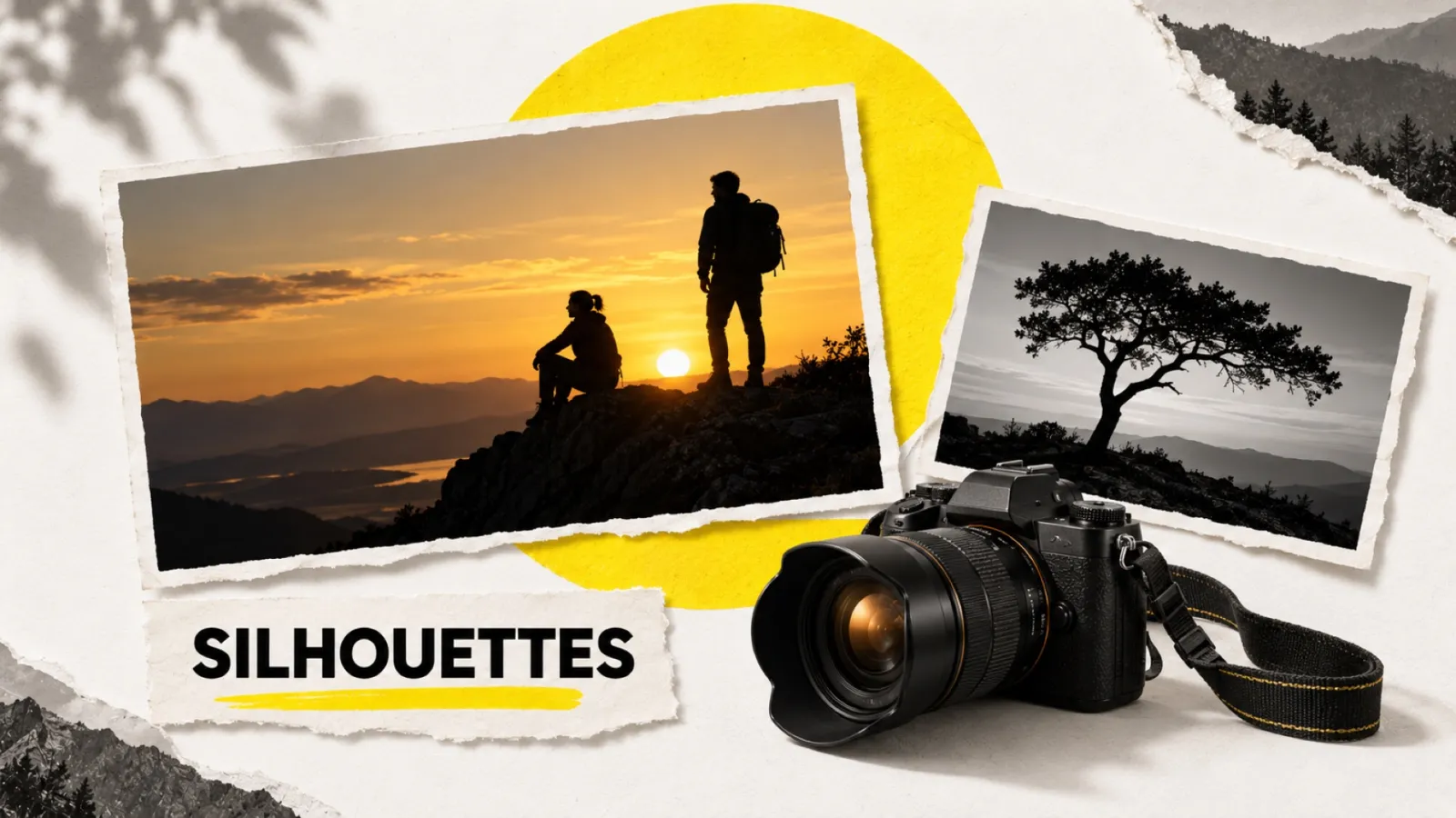 Illustration en collage photographique de l’article « Maîtriser la photographie de silhouettes : le guide complet »