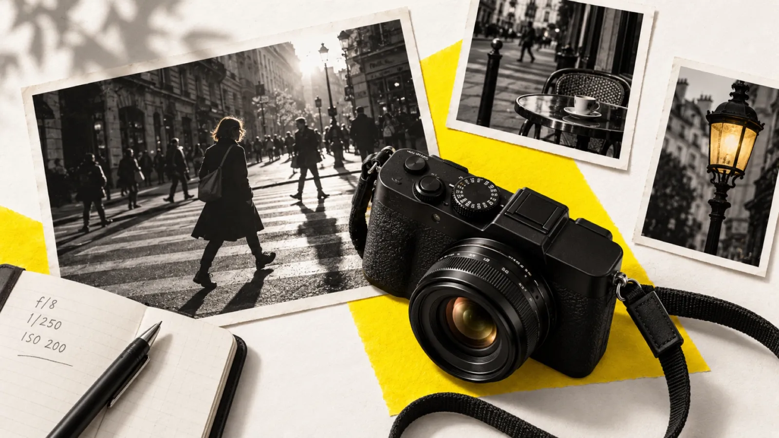 Illustration en collage photographique de l’article « Matériel et réglages pour la photographie de rue »