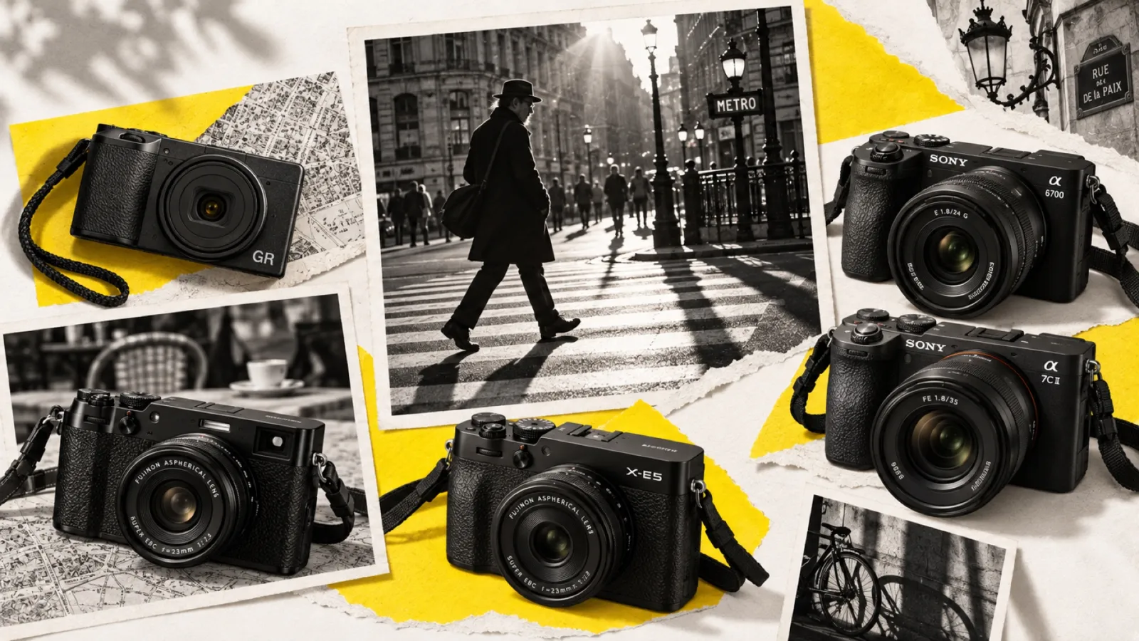 Illustration en collage photographique de l’article « Meilleur appareil photo de rue : notre sélection par profil »