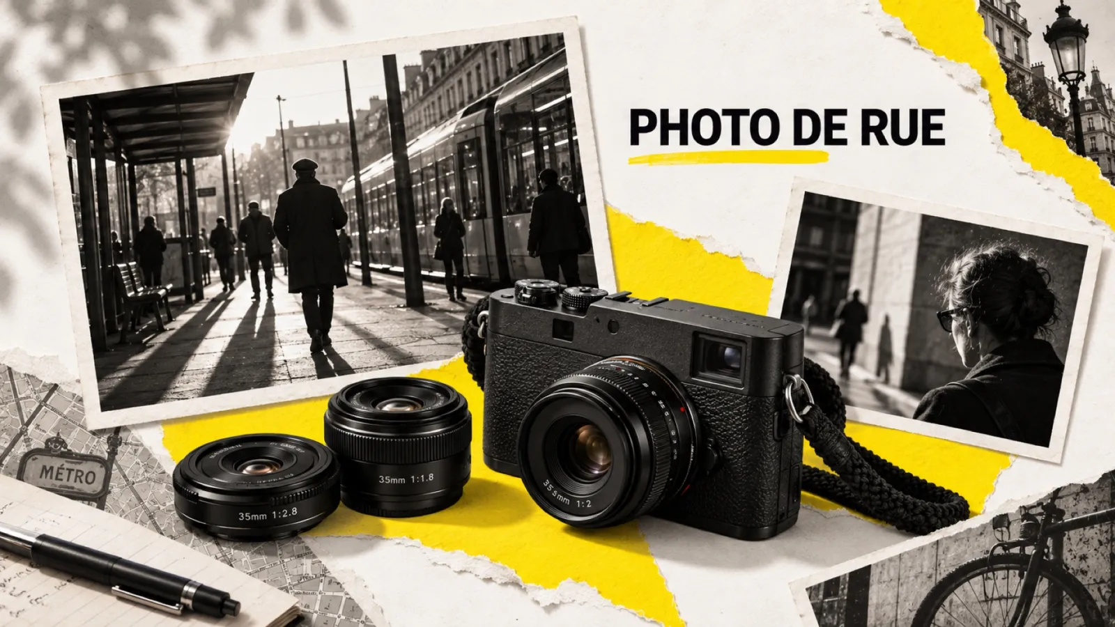 Illustration en collage photographique de l’article « Meilleur objectif pour la photo de rue : le guide par monture »